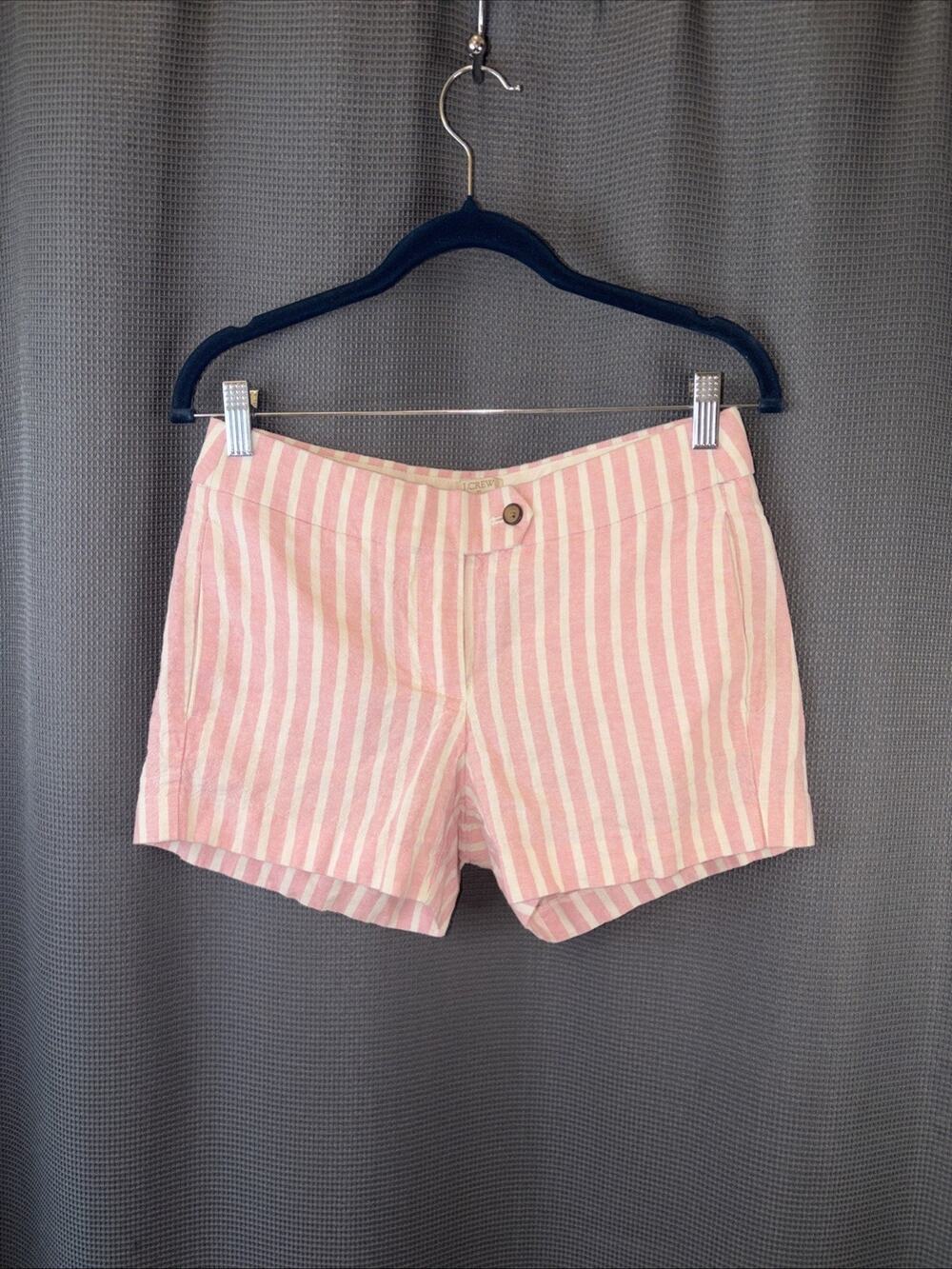 J.Crew Pink White Striped Shorts Lin/cotton Size 0